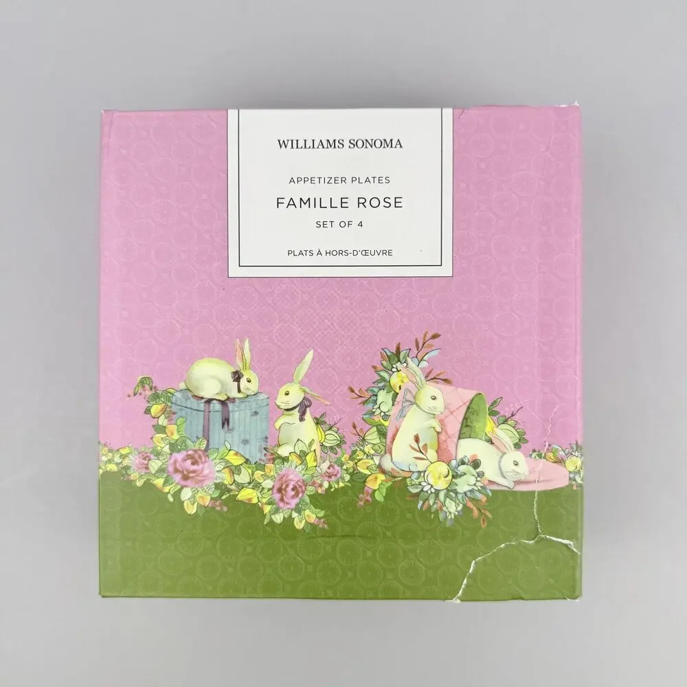 Williams Sonoma Famille Rose Appetizer Plates Bunny Set Of 4 Pink Green Easter